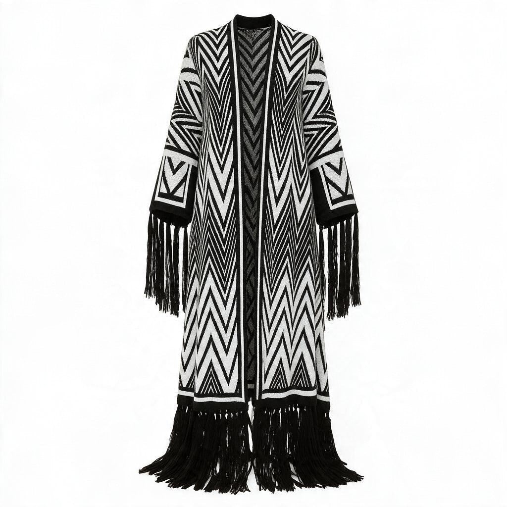 Chevron Chic Fringe Kimono Coat