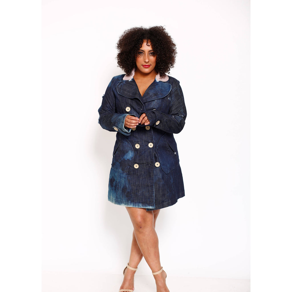 Distressed Denim Trench Coat: Medium
