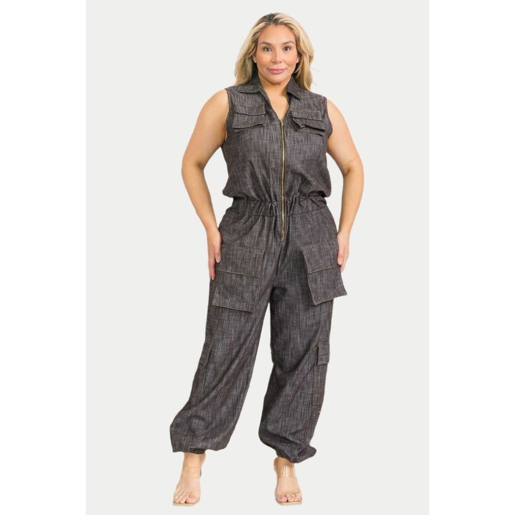 Denim Cargo Jumpsuit