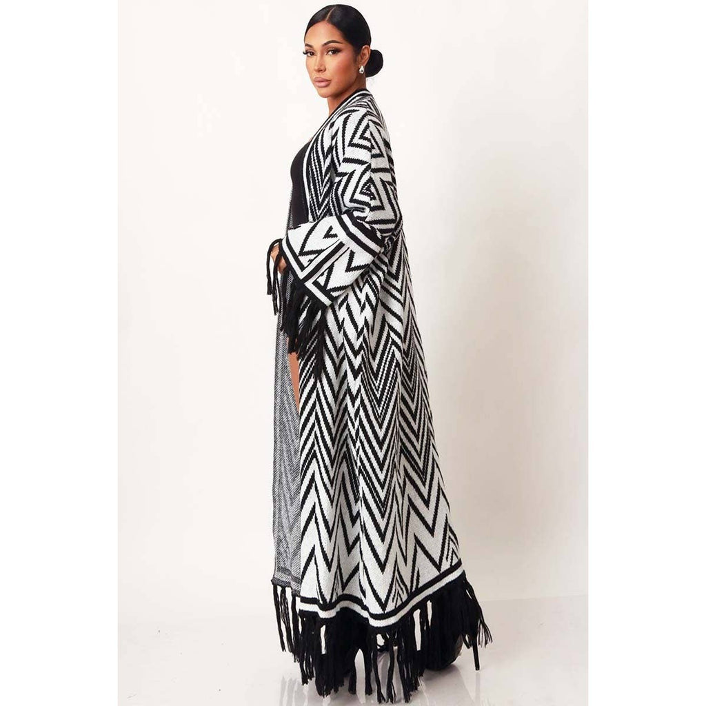 Chevron Chic Fringe Kimono Coat