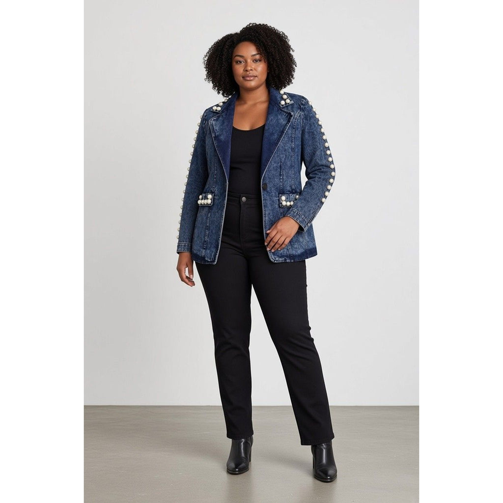 Pearls & Power Denim Blazer
