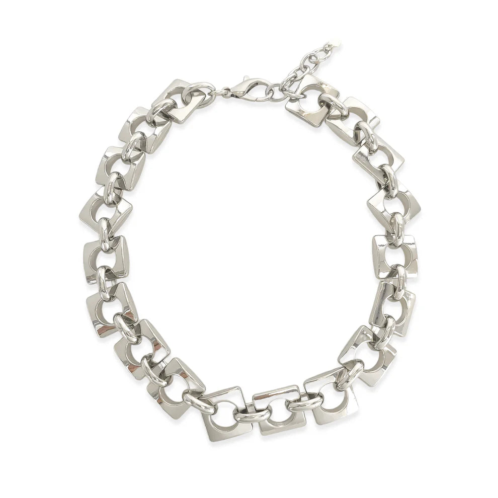 Square Chain Necklace - Rhodium