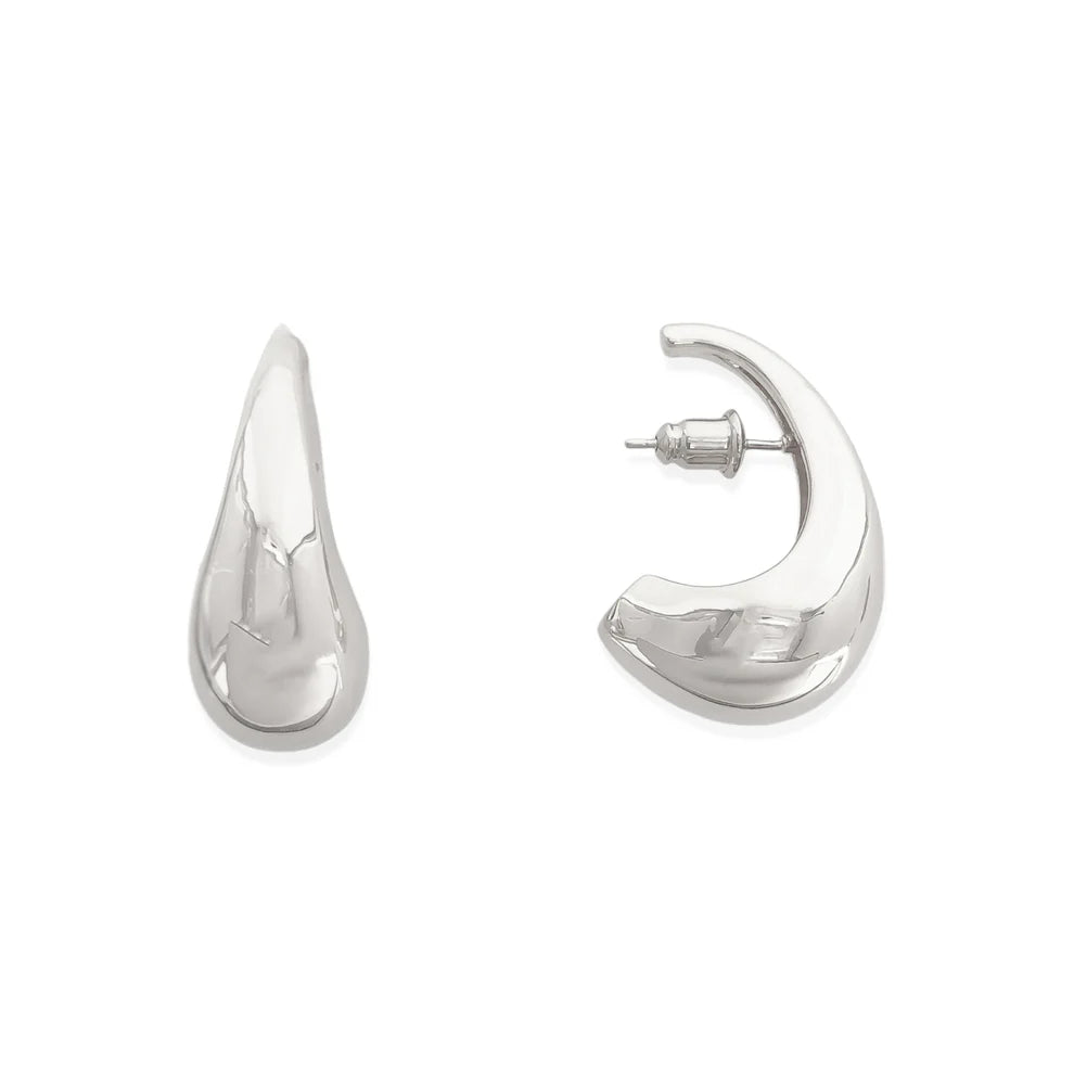 Curved Hoop Earrings - Rhodium