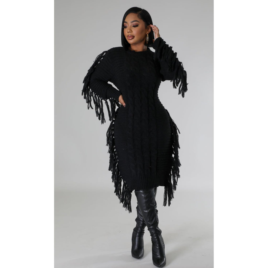 Fringe For Days Dress - Black