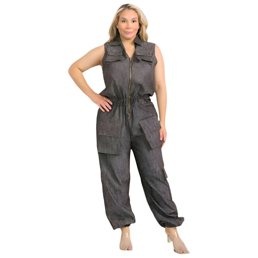 Denim Cargo Jumpsuit