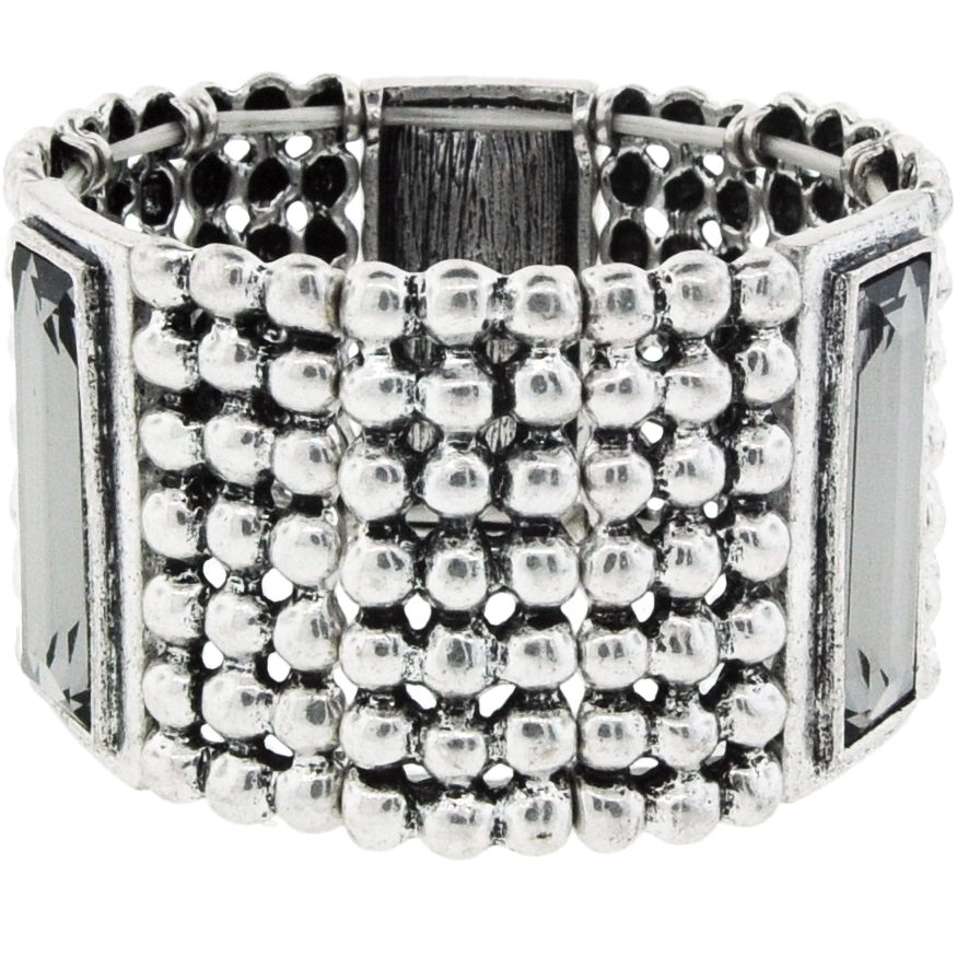 Silver Bracelet with Black Rectangular Stones