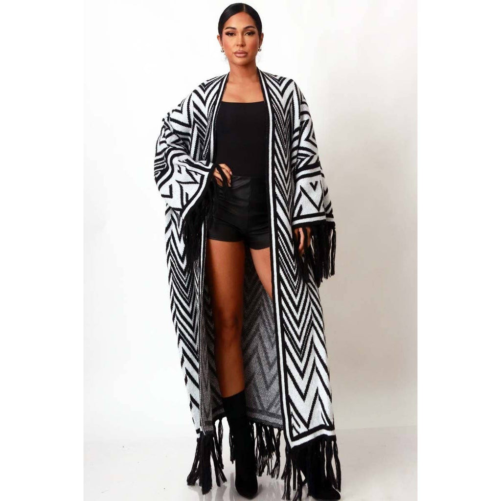 Chevron Chic Fringe Kimono Coat