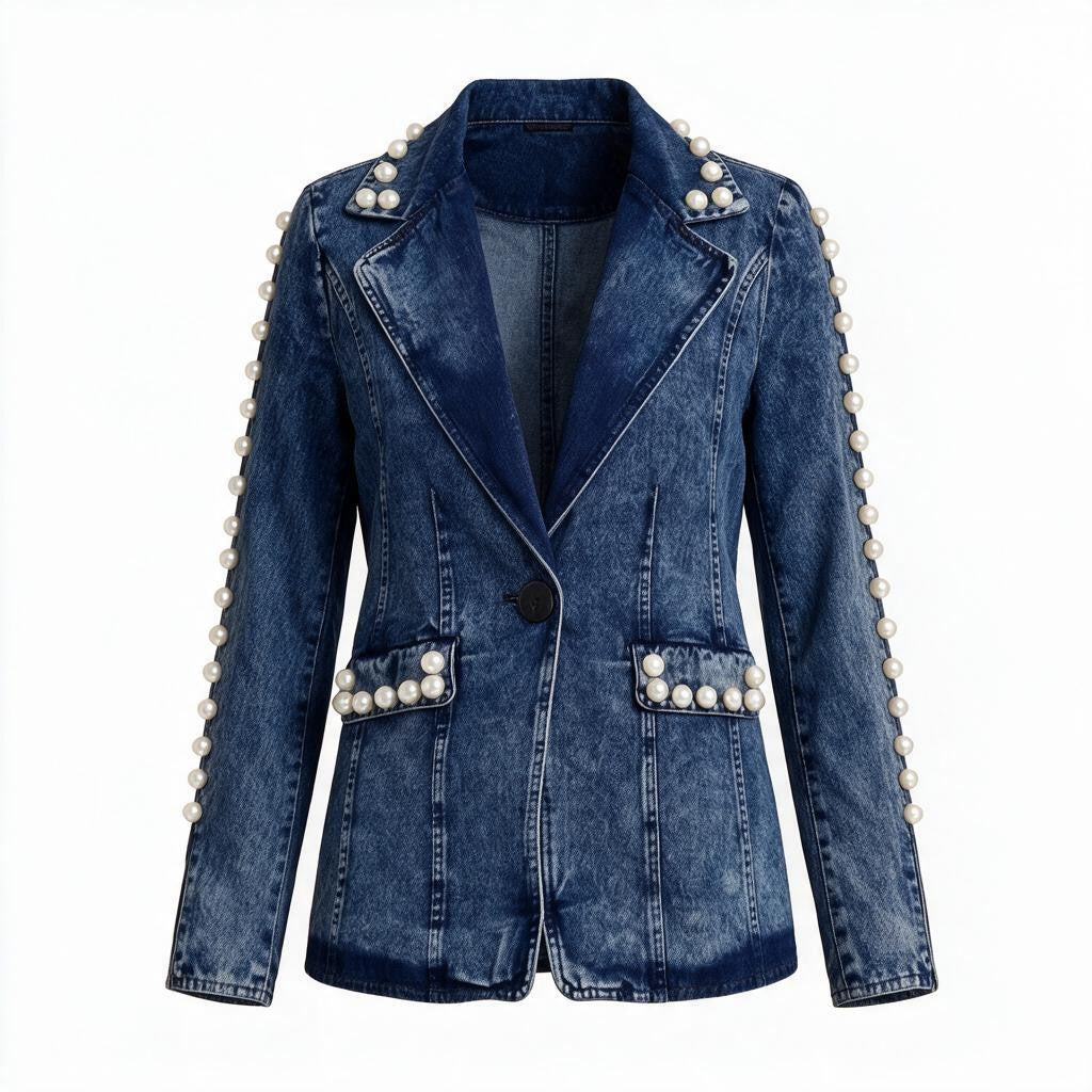 Pearls & Power Denim Blazer