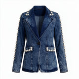 Pearls & Power Denim Blazer
