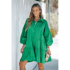 Puff Sleeve Mini Dress - Green