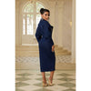 Notch Collar Denim Midi Dress With Zip Detail