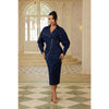 Notch Collar Denim Midi Dress With Zip Detail