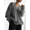 Fuzzy oversized button front cardigan: Grey / L