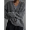 Fuzzy oversized button front cardigan: Grey / L