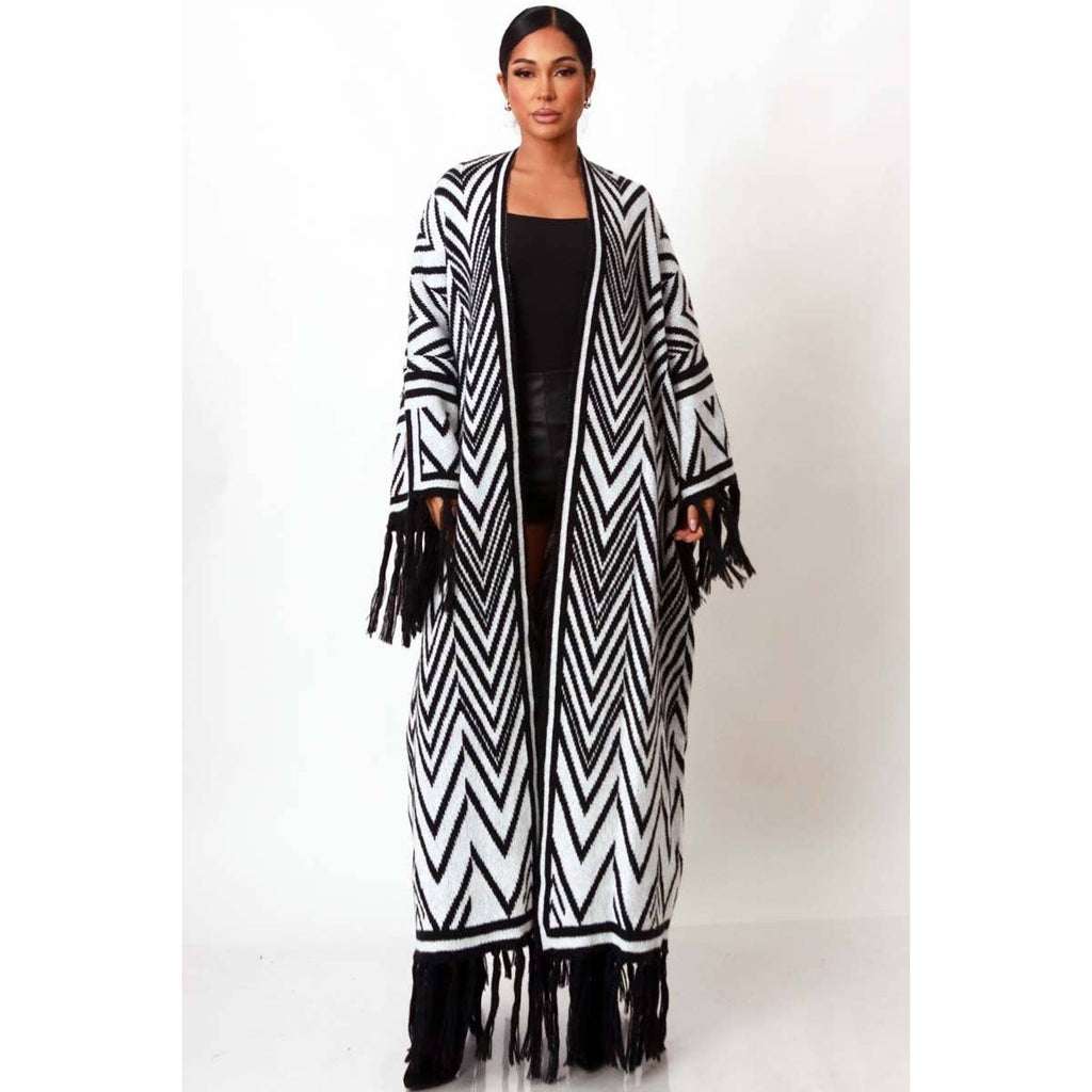 Chevron Chic Fringe Kimono Coat