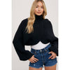TURTLE NECK CROPPED SWEATER KNIT PULLOVER: Black / M/L