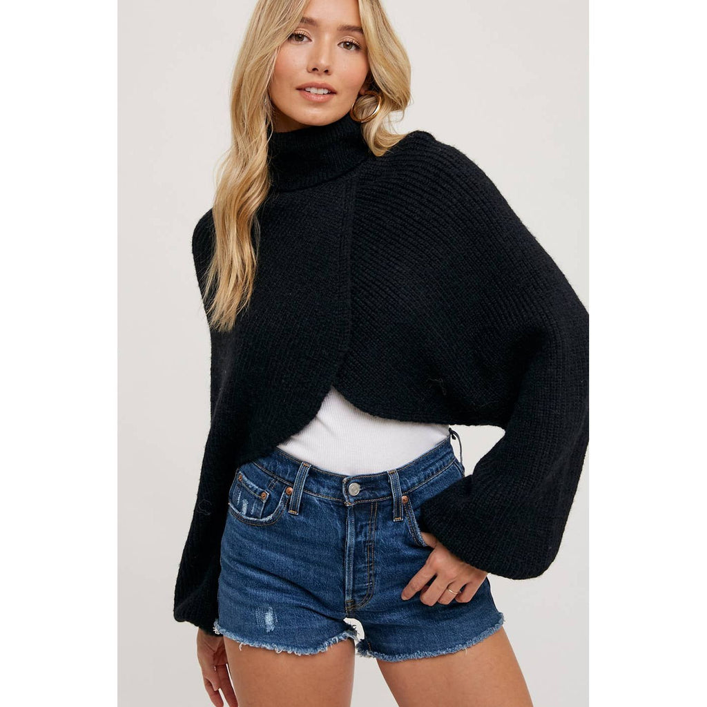 TURTLE NECK CROPPED SWEATER KNIT PULLOVER: OATMEAL / M/L