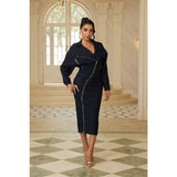 Notch Collar Denim Midi Dress With Zip Detail