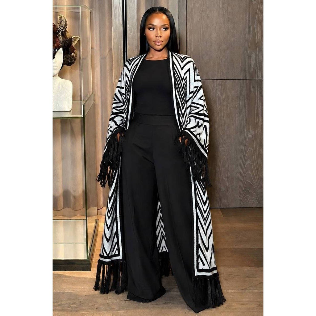 Chevron Chic Fringe Kimono Coat