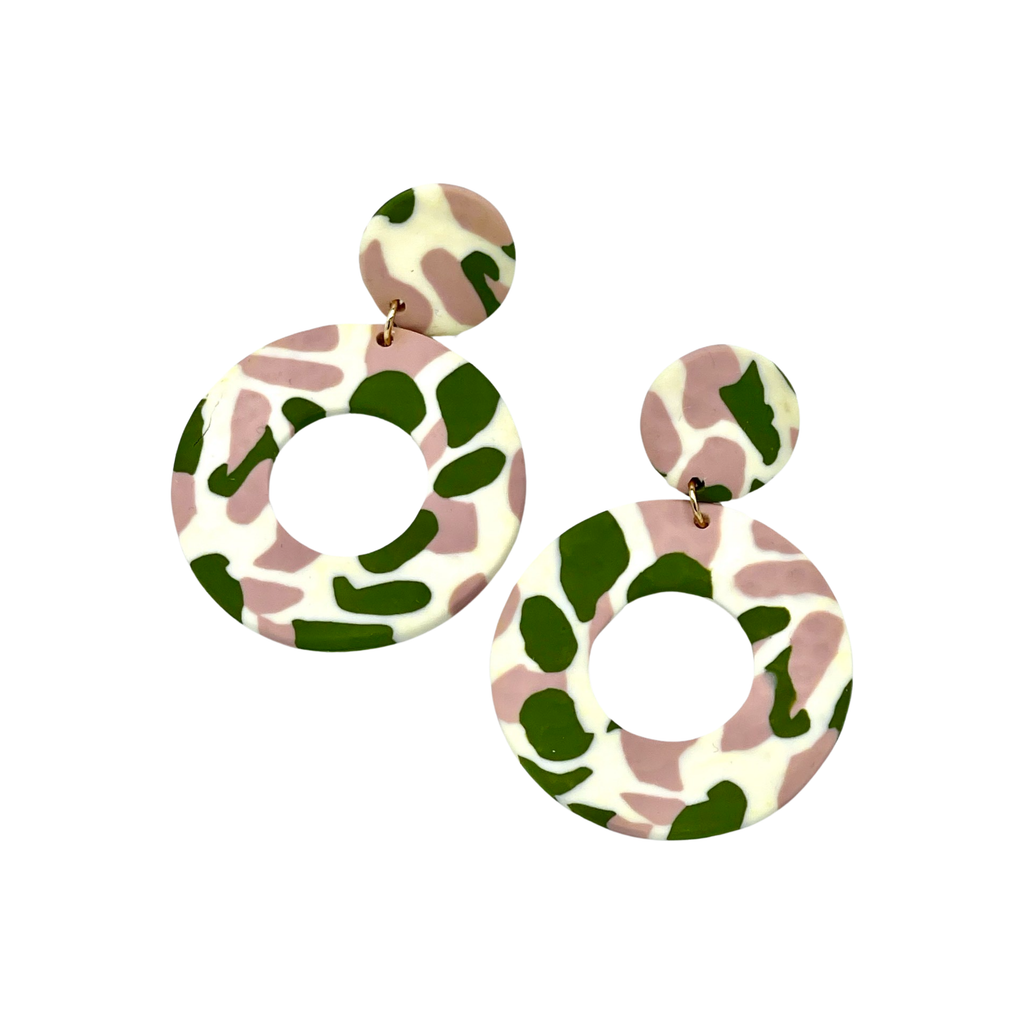 Pink and Green Camo Earrings