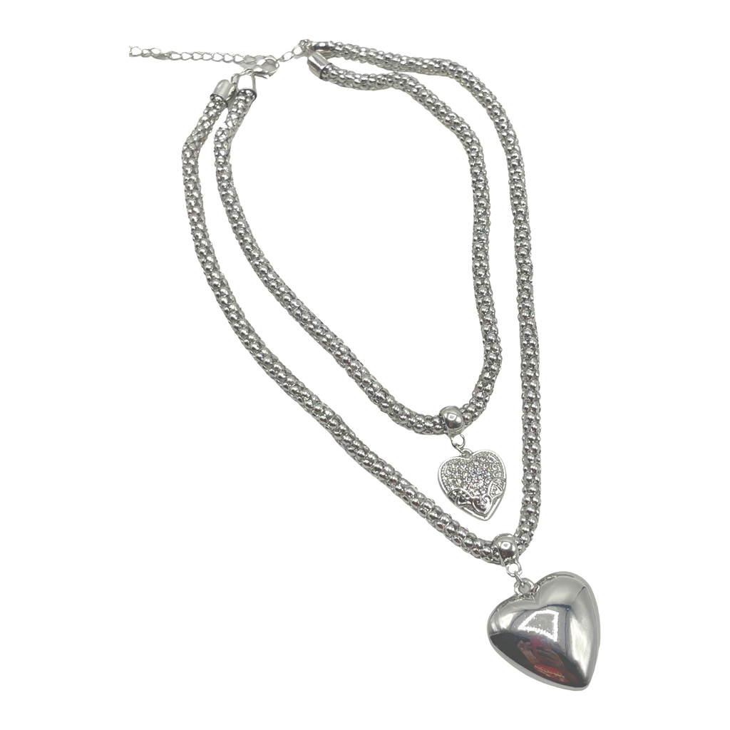 Double Heart Necklace - Silver