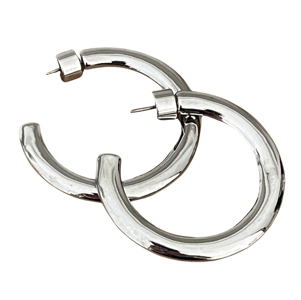 Flat Hoop Earrings - Silver