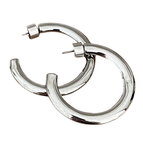 Bar Hoop Earrings - Silver