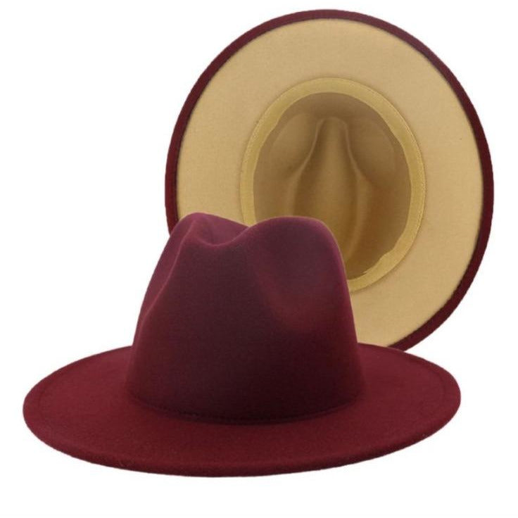 Two Tone Fedora - Wine/Camel